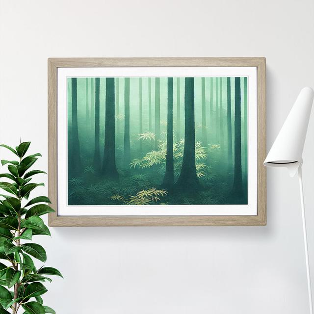 Misty Japanese Forest - Picture Frame Graphic Art Alpen Home Size: 46cm H x 64cm W, Frame Colour: Oak Framed on Productcaster.