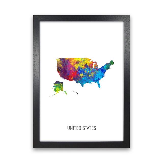 United States Watercolour Map by Michael Tompsett - Graphic Art Print Latitude Run Size: 46cm H x 34cm W x 3cm D, Format: Black Framed on Productcaster.