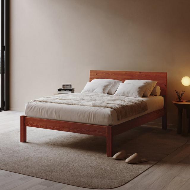 Ivor Bed Frame August Grove Size: Small Double (4'), Colour: Red Wood on Productcaster.