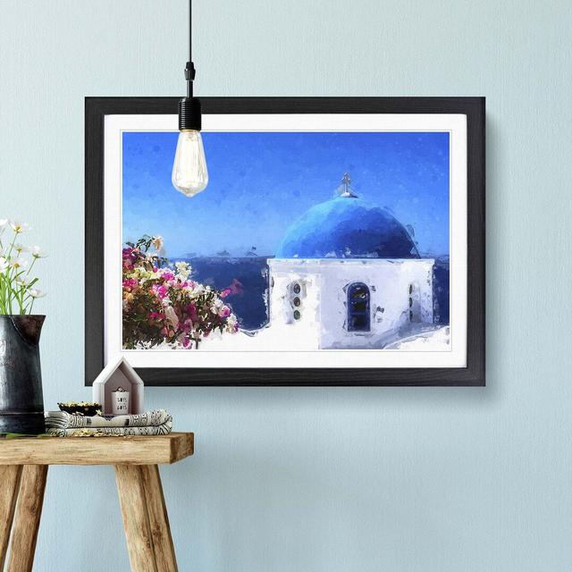 Santorini Blue Domed Church in Abstract - Picture Frame Graphic Art Print East Urban Home Frame Option: Black, Size: 50cm H x 76cm W x 2cm D on Productcaster.