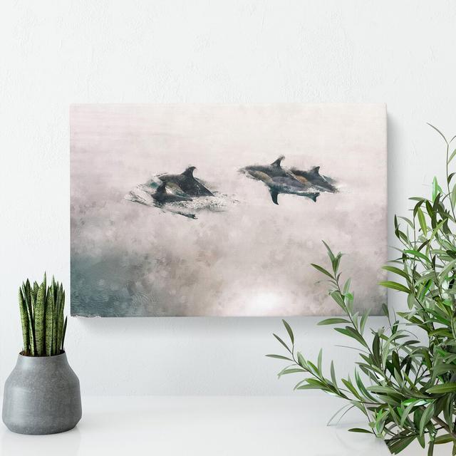 Swimming Dolphins - Wrapped Canvas Print East Urban Home Size: 35cm H x 50cm W x 3cm D on Productcaster.