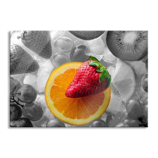 Glass picture | Mural on real glass Delicious Orange with Strawberry Including Hangers and Spacers 4864 Brayden Studio Size: 70cm H x 100cm W on Productcaster.