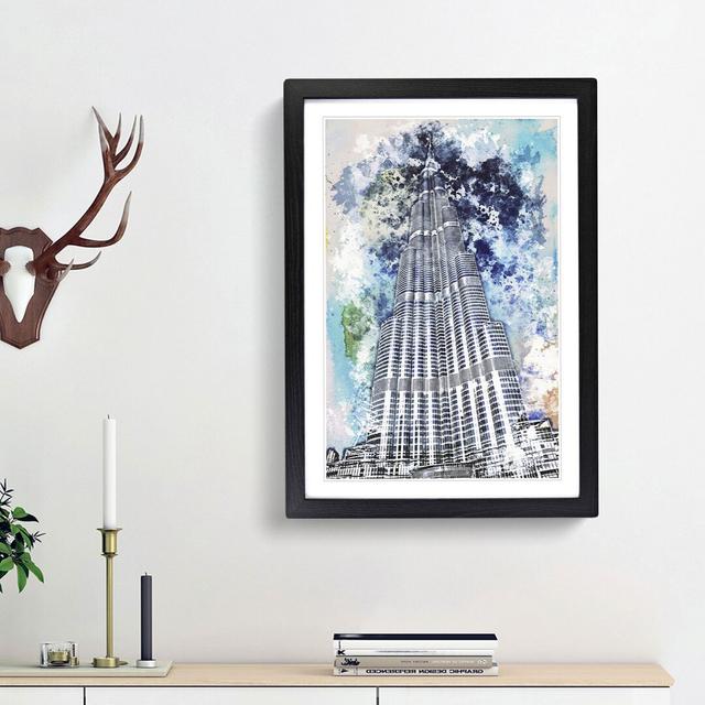 Burj Khalifa Skyscraper Dubai in Abstract - Picture Frame Painting Print East Urban Home Size: 87cm H x 62cm W x 2cm D, Frame Option: Black Framed on Productcaster.