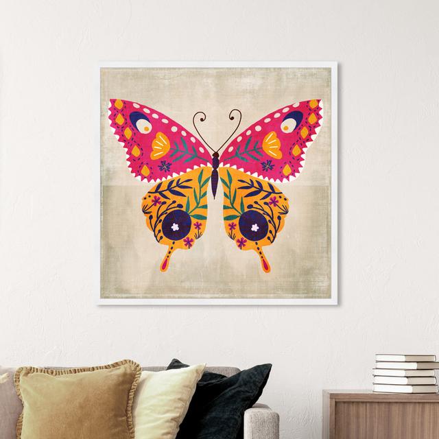 Abstract Colorful Butterfly Wings Floral Pattern, Mid-Century Modern Pink Framed Wall Art Print For Girl''s Room Oliver Gal Size: 101.6cm H x 101.6cm on Productcaster.