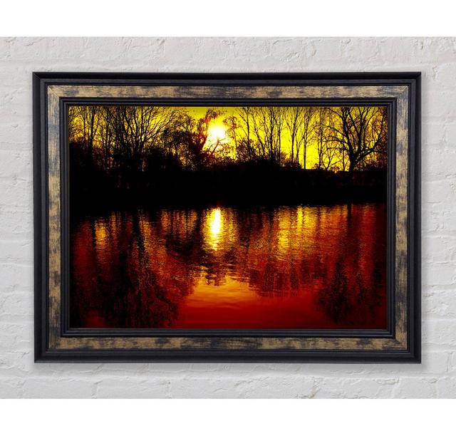 Ochre Lake Reflections At Sunset - Single Picture Frame Art Prints Bright Star Size: 100cm H x 141.4cm W x 8cm D on Productcaster.