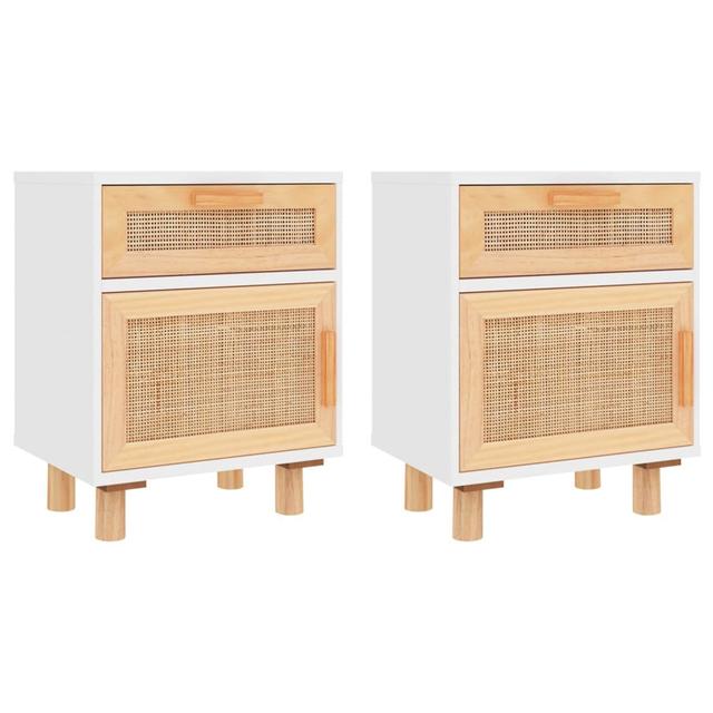 Bedside tables made of solid pine wood and natural rattan 17 Stories on Productcaster.