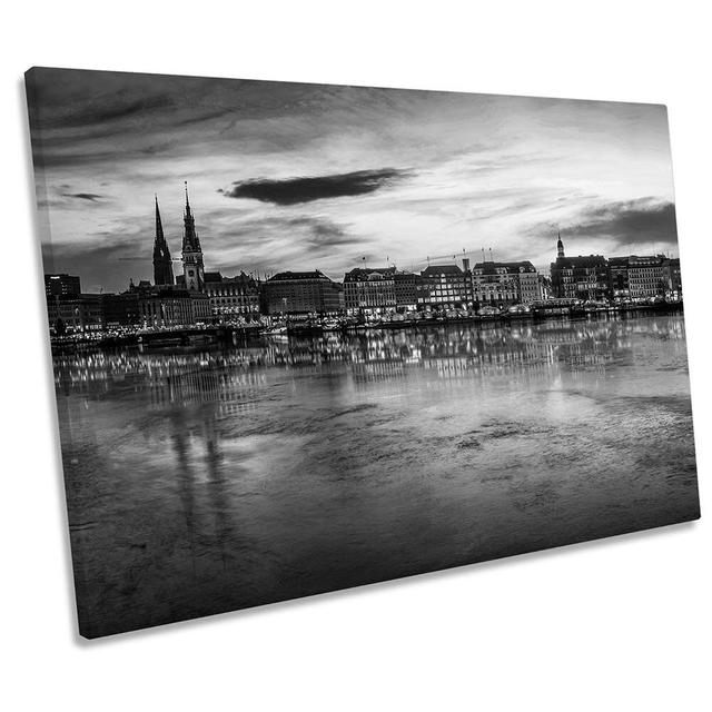 Hamburg Skyline City B&W Framed - Wrapped Canvas Print Ebern Designs Size: 40.6cm H x 61cm W x 2cm D on Productcaster.