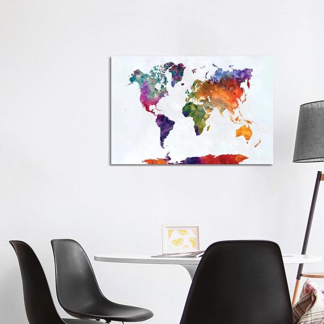 World Map In Watercolour XVI by Paul Rommer - Wrapped Canvas Painting Brayden Studio Size: 66.04cm H x 101.6cm W x 1.91cm D on Productcaster.