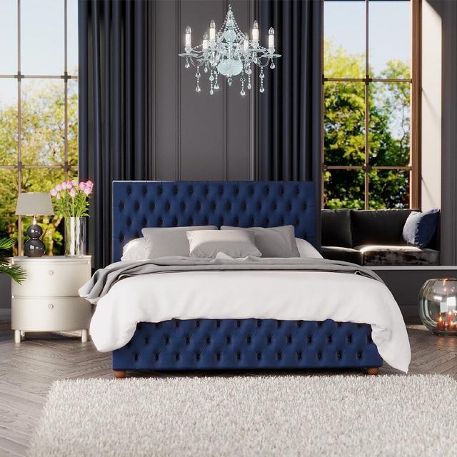 Upholstered Ottoman Bed Laurence Llewelyn-Bowen Size: Single (3'), Colour: Navy on Productcaster.