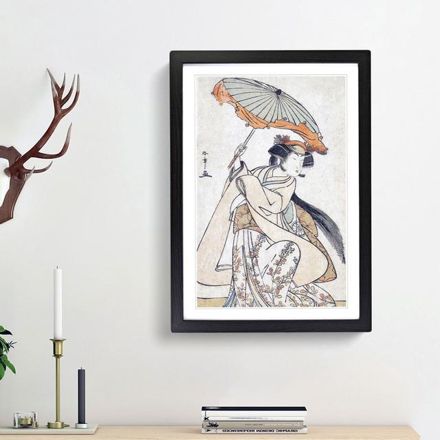 Segawa Kikunojo with an Umbrella by Katsukawa Shunsho - Picture Frame Painting Print East Urban Home Frame Option: Black Framed, Size: 65cm H x 48cm W on Productcaster.