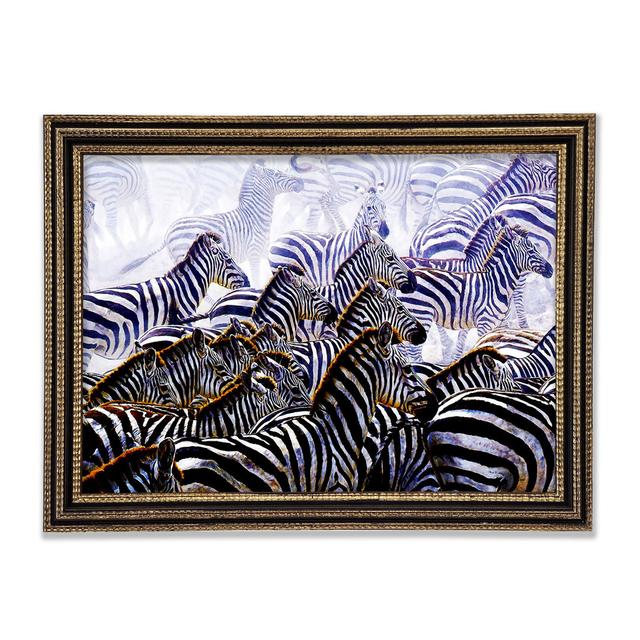 Zebra Stampede - Einzelner Bilderrahmen Kunstdrucke BohoLiving Größe: 59,7 cm H x 84,1 cm B x 3 cm T on Productcaster.