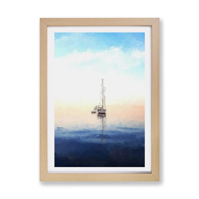 'Lone Sailboat' - Picture Frame Painting Print on Paper East Urban Home Size: 62cm H x 87cm W x 2cm D, Frame Option: Oak on Productcaster.