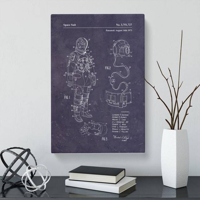 Space Suit Patent Dark - Wrapped Canvas Print East Urban Home Size: 91cm H x 60cm W x 3cm D on Productcaster.