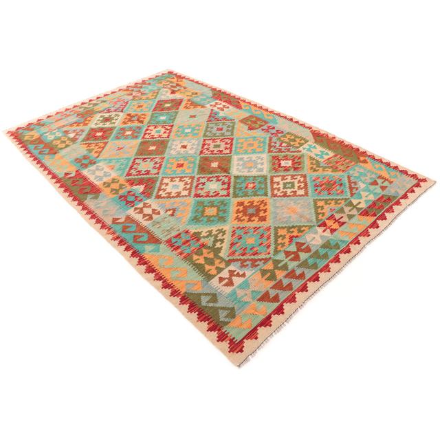 Handmade Kilim Wool Beige/Red/Green Rug Carpetfine on Productcaster.