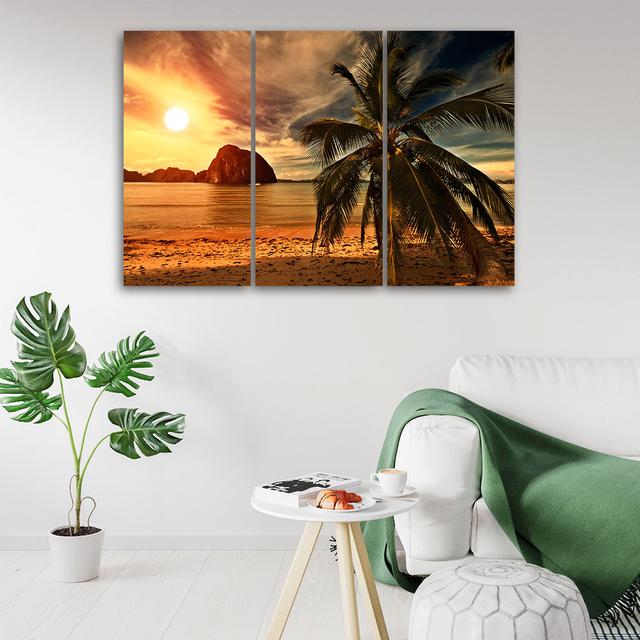 Leinwandbild Palm Sunset Haus am Meer Größe: 80 cm H x 120 cm B x 2 cm T on Productcaster.