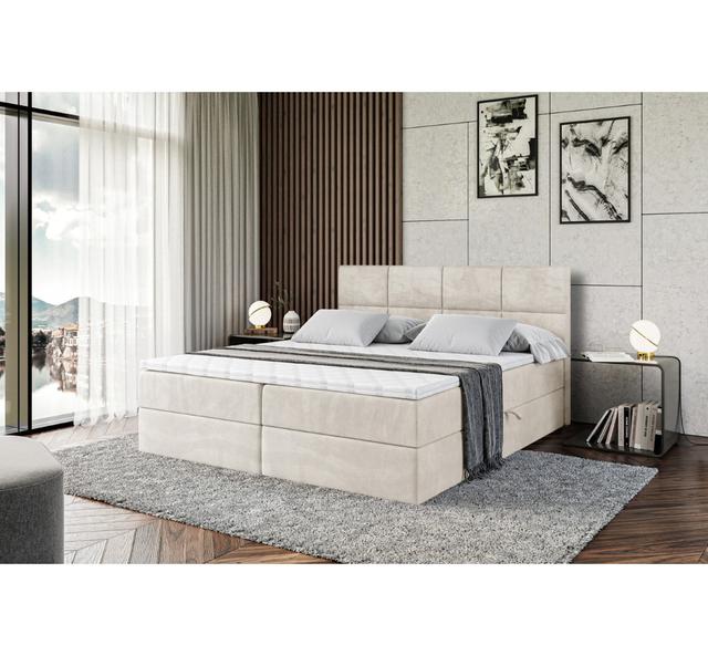 Boxspringbett mit Bettkasten und Topper ModernMoments Farbe: Creme, Größe: 180 x 207 cm on Productcaster.