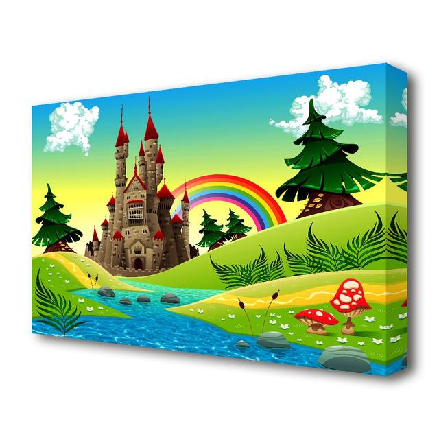 Children's 'Magical Castle Far Far Away' - Canvas Graphic Art Print East Urban Home Size: 101.6 cm H x 142.2 cm W on Productcaster.