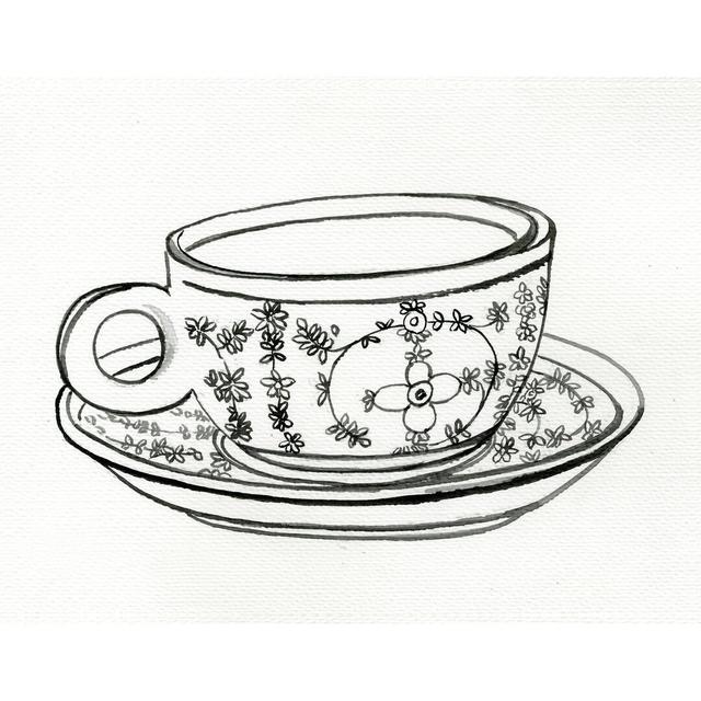 Ornate Tea Cup Doodle - Wrapped Canvas Painting Print Rosalind Wheeler Size: 51cm H x 76cm W x 3.8cm D on Productcaster.