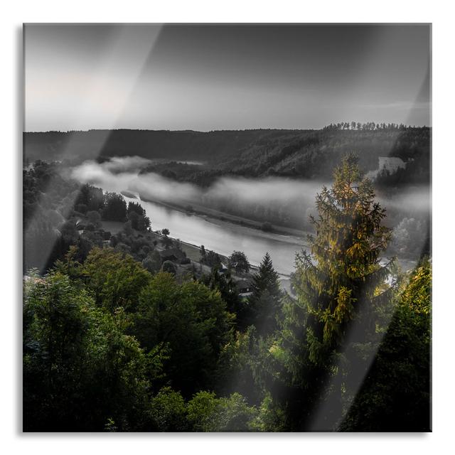 Fog over a River at Sunrise - Unframed Photograph on Glass Union Rustic Size: 70cm H x 70cm W x 0.4cm D on Productcaster.