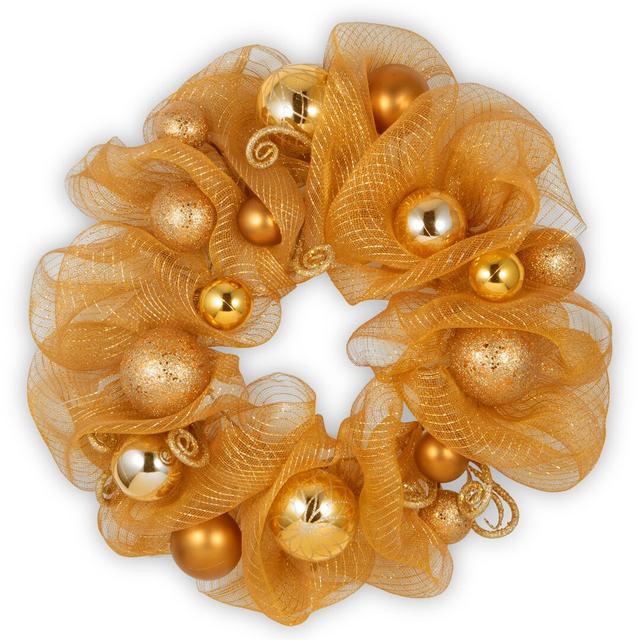 Decorative Collection 24" Wreath with Gold Ribbon The Seasonal Aisle on Productcaster.