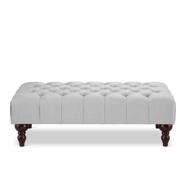 Ainura 80Cm Wide Velvet Tufted Rectangle Cocktail Ottoman Rosalind Wheeler Upholstery Colour: Light Grey, Leg Colour: Brown/Nut on Productcaster.