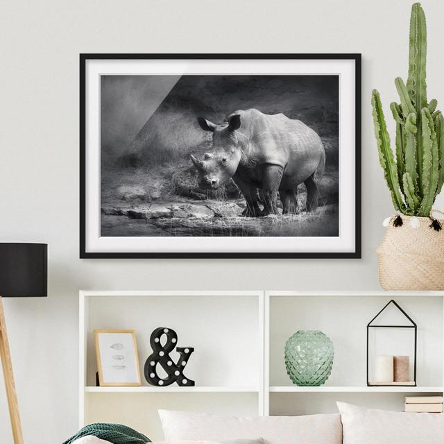 Gerahmtes Poster Lone Rhinoceros East Urban Home Rahmenoptionen: Mattes Schwarz, Größe: 50 cm H x 70 cm B on Productcaster.