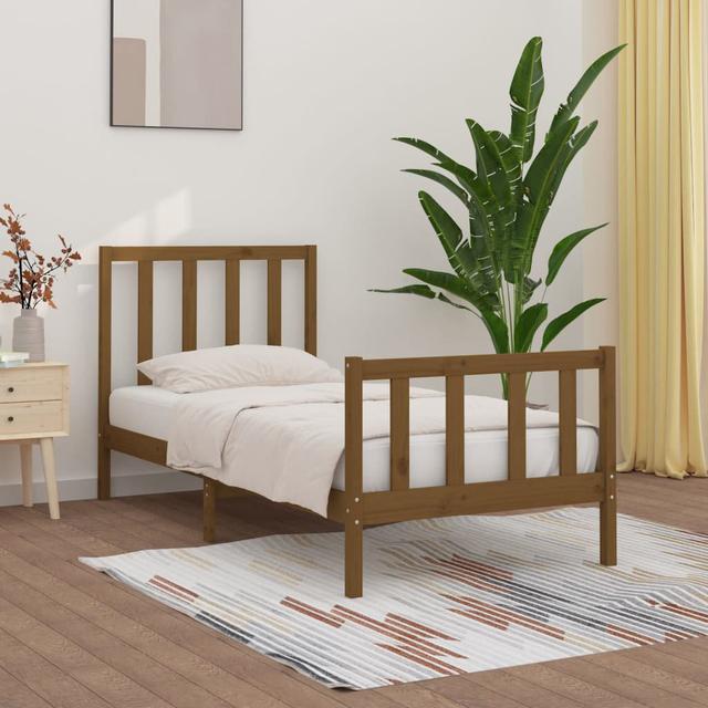 Bed Frame Solid Wood Marlow Home Co. Colour: Brown, Size: European Single (90 x 200 cm) on Productcaster.