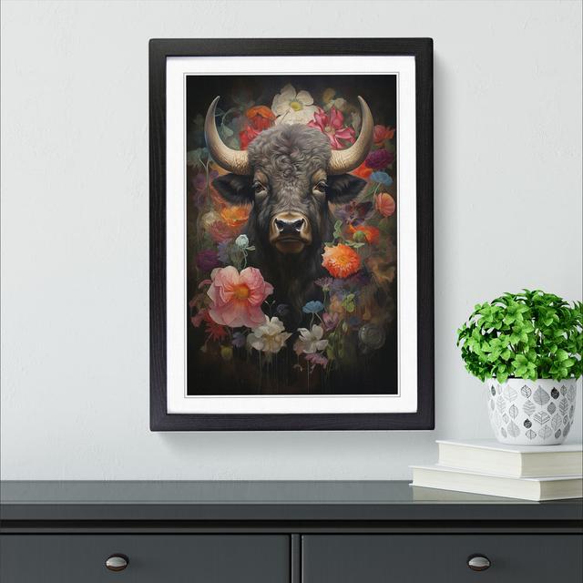 Buffalo Tachisme - Single Picture Frame Print on Wood Natur Pur Size: 64cm H x 46cm W x 2cm D, Frame Colour: Black on Productcaster.