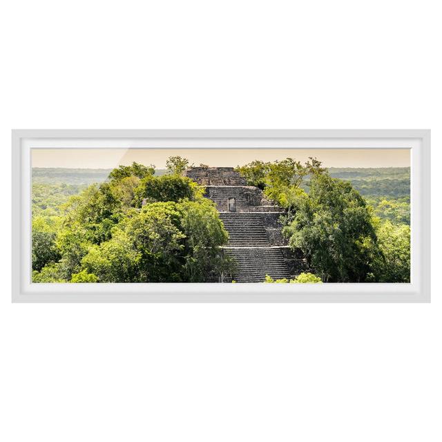 Pyramid of Calakmul - Picture Frame Photograph Union Rustic Frame Option: White, Size: 50cm H x 130cm W x 2cm D on Productcaster.