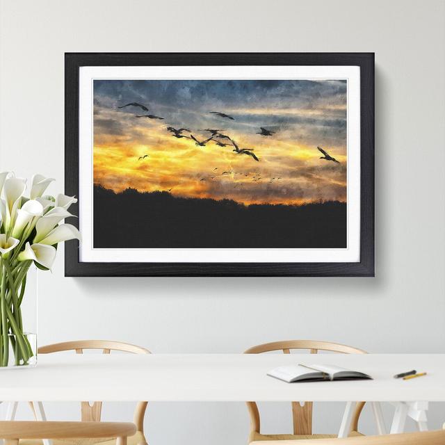 Geese at Sunset - Picture Frame Painting East Urban Home Frame Option: Black Framed, Size: 27cm H x 36cm W x 2cm D on Productcaster.