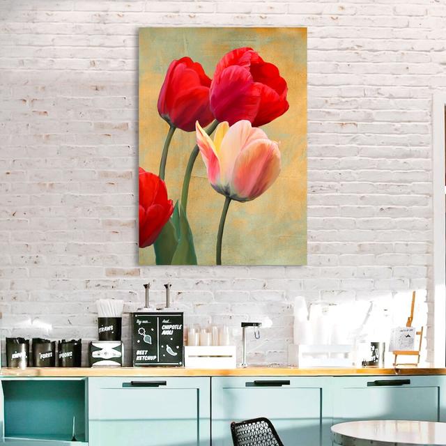 Ruby Tulips by Luca Villa - Wrapped Canvas Print Rosalind Wheeler Size: 70cm H x 50cm W x 4cm D on Productcaster.