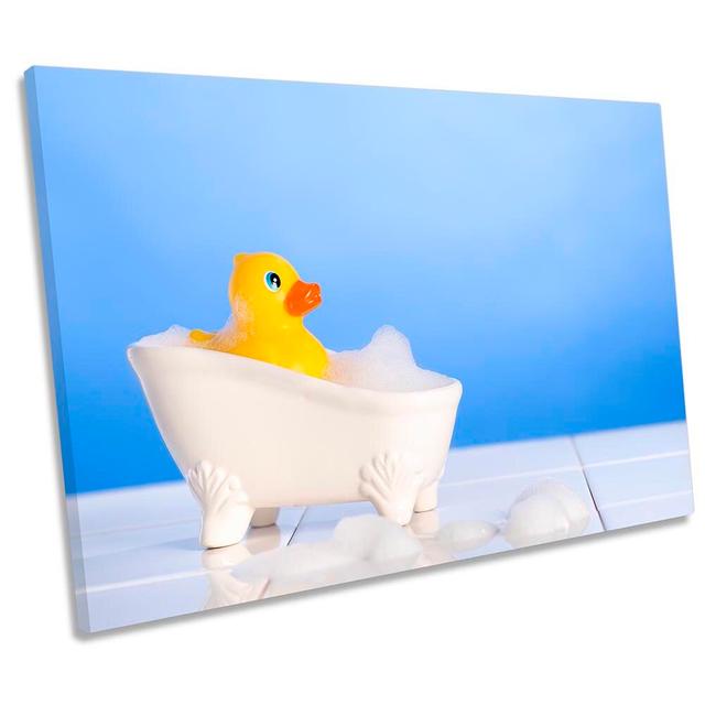 Rubber Duck Bath Bathroom Framed CANVAS PRINT Wall Art Happy Larry Size: 61cm H x 91.4cm W x 4cm D on Productcaster.