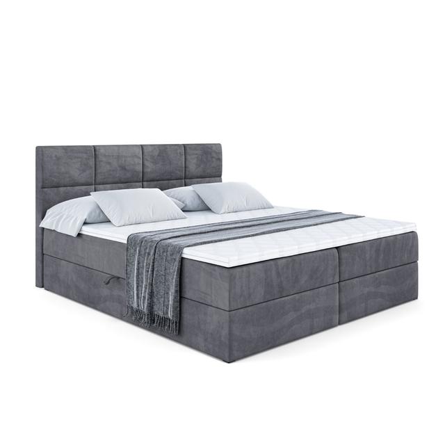 Boxspringbett mit H4 Multipocket-Matratze, Topper und Bettkasten ModernMoments Farbe: Dunkelgrau, Größe: 140 x 207 cm on Productcaster.