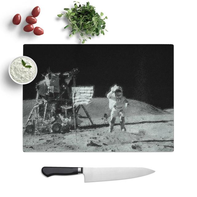 Tempered Glass Astronaut on the Moon Chopping Board East Urban Home Size: 39 cm W x 28.5 cm L on Productcaster.