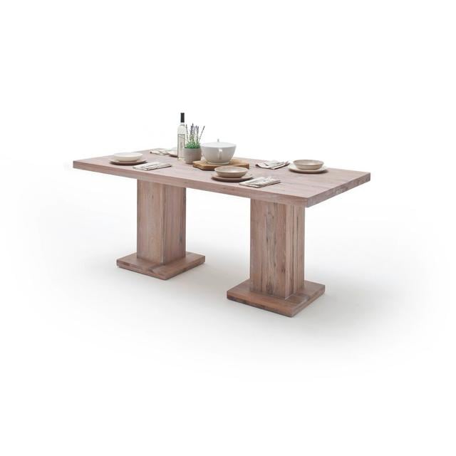 Dining Table Ebern Designs Colour: Varnished limed oak, Size: 76cm H x 180cm W x 90cm D on Productcaster.