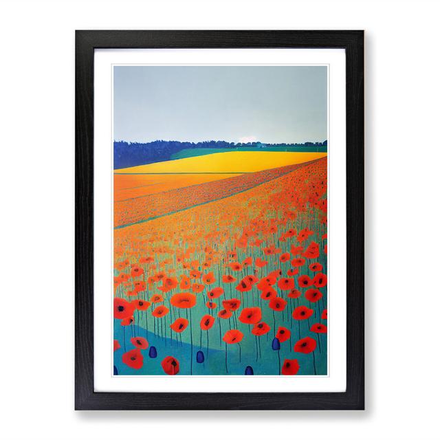 Unique Poppy Flower Field Vol.3 - Picture Frame Print Big Box Art Size: 46cm H x 34cm W x 2cm D, Frame Colour: Walnut on Productcaster.