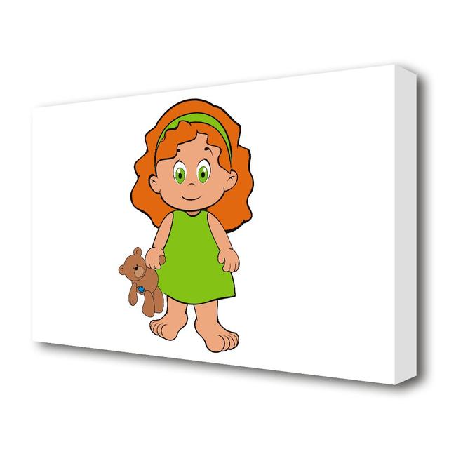 Girl with Teddy Bear - Graphic Art Print on Canvas East Urban Home Size: 35.6 cm H x 50.8 cm W on Productcaster.