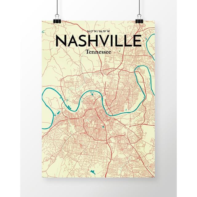 Nashville City Map - Unframed Graphic Art Print on Paper East Urban Home Size: 43.2cm H x 27.9cm W x 0.13cm D on Productcaster.