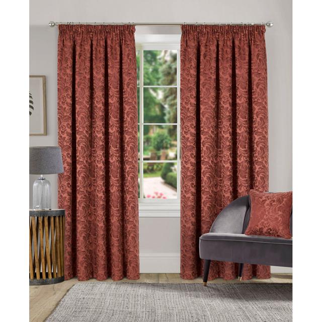 Hallas Pencil Pleat Room Darkening Curtains (Set of 2) Marlow Home Co. Colour: Terracotta, Panel Size: 165 W x 137 D cm on Productcaster.