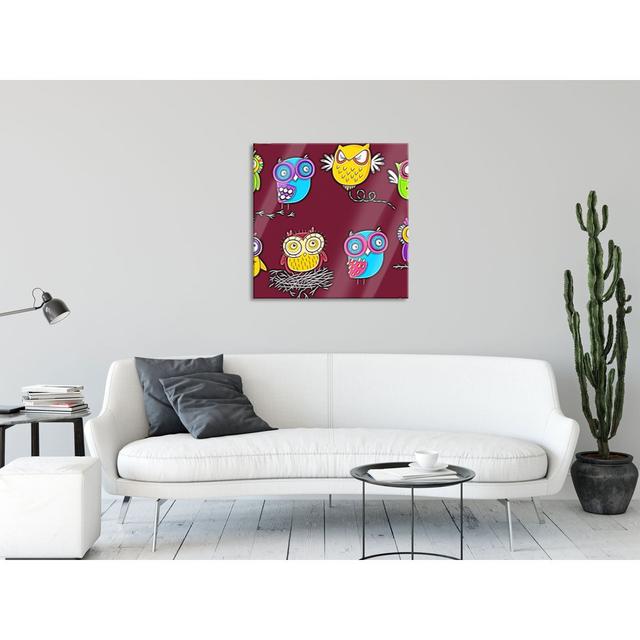 Crazy Owls For Kids - No Frame Print on Glass Union Rustic Size: 60cm H x 60cm W x 0.4cm D on Productcaster.