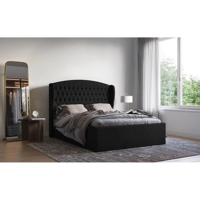 Medau Upholstered Bed Frame Ophelia & Co. Size: Small Double (4'), Colour: Black on Productcaster.