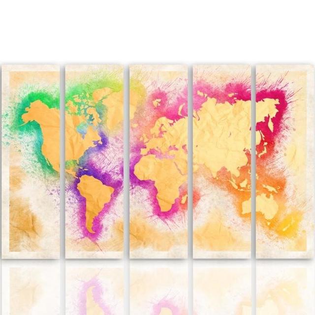 Map of the World - 5 Piece Wrapped Canvas Graphic Art Print Set Feeby Size: 140cm H x 300cm W on Productcaster.