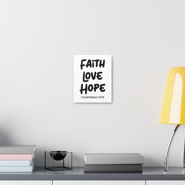 Faith Love Hope 1 Corinthians 13:13 - Wrapped Canvas Print Blue Elephant Size: 41cm H x 30cm W on Productcaster.