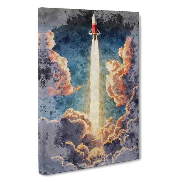 Watercolour Spaceship Rocket No.3 - Wrapped Canvas Painting Metro Lane Size: 76cm H x 50cm W x 3cm D on Productcaster.