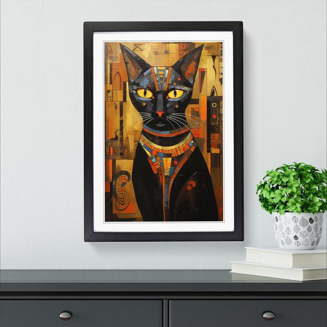 Ägyptische Katze Zeitgenössisch Nr.2 - Einzelner Bilderrahmen Kunstdrucke auf Holz Marlow Home Co. Größe: 64" H x 46" B x 2" T, Format: Schwarz on Productcaster.