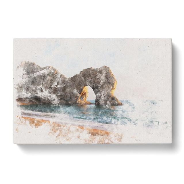 Durdle Door Cliffs at Sunset Watercolour - Wrapped Canvas Graphic Art Print East Urban Home Size: 35cm H x 50cm W x 3cm D on Productcaster.