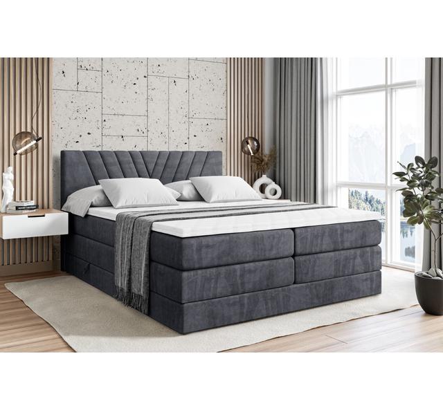 Echtes Boxspringbett Argel mit Zwei Matratzen, Topper und Bettkasten ModernMoments Farbe: Dunkelgrau, Größe: 200 × 200 cm on Productcaster.