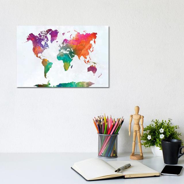 World Map In Watercolour XV by Paul Rommer - Wrapped Canvas Painting Latitude Run Size: 20.32cm H x 30.48cm W x 1.91cm D on Productcaster.