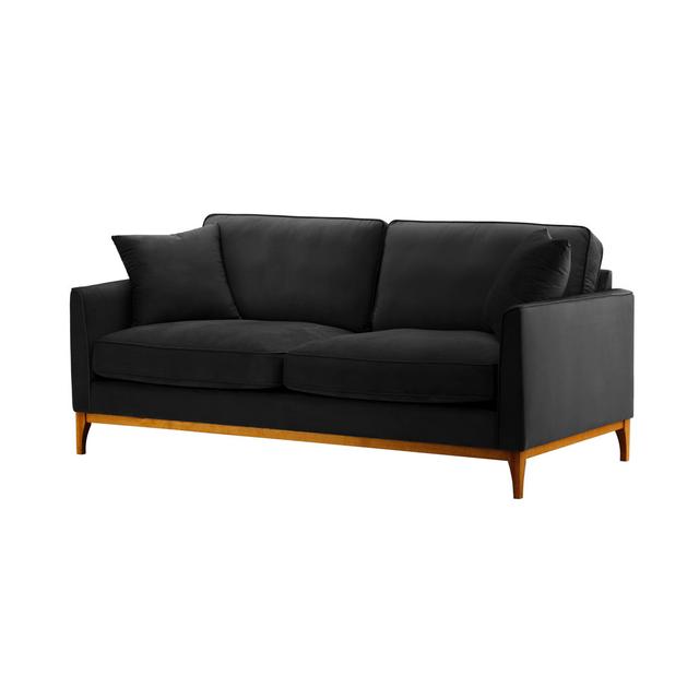 Zweiersofa Jaaron 17 Stories Größe: 91 cm H x 141 cm B x 95 cm T, Farbe der Polsterung: schwarz, Beinfarbe: Walnuss on Productcaster.