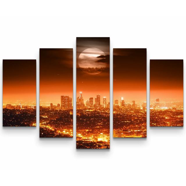 5-tlg. Leinwandbilder-Set Skyline von Los Angeles bei Vollmond East Urban Home on Productcaster.